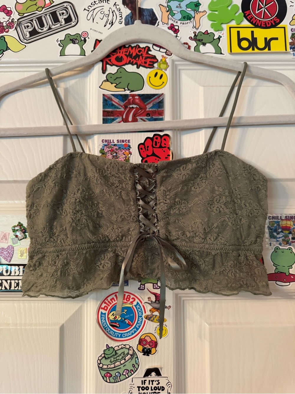 Lace Corset Crop Top - Olive Green